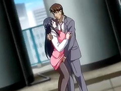 Horny hentai couple fucking on the roof