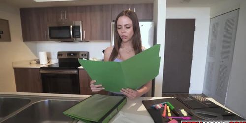 Latina milf tutor strips and starts giving the stud a d