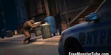 Hot eD babe lays on a cop car and sucks a monsters cock
