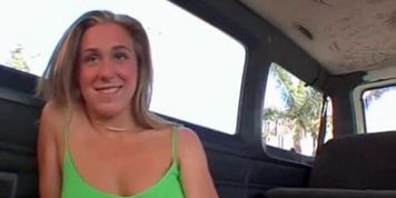 Perky tits blonde stripping in the sex bus