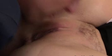Brunette french maid drooling on cock