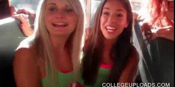 Horny college babes making out in school bus