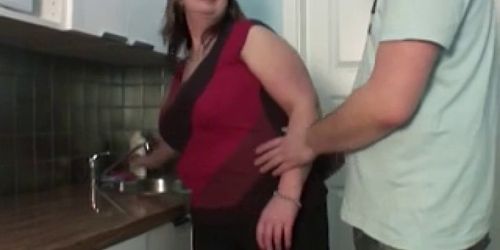 Boy fuck mom in the kitchen