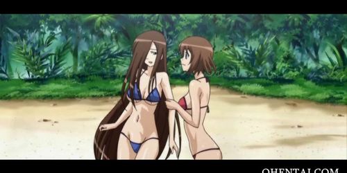 Two hentai girls fucked in esome at the beach
