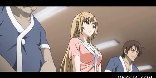 Hentai girl eats cock on knees and takes facial