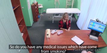 Blonde with smoking problem bangs doctor