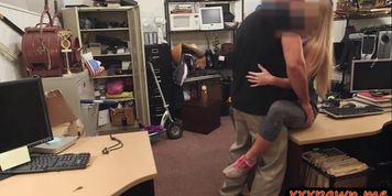 Blonde bimbo fucked by pervert pawn guy at the pawnshop