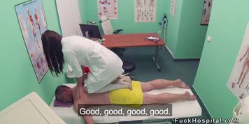 Nurse massages doctor before sex