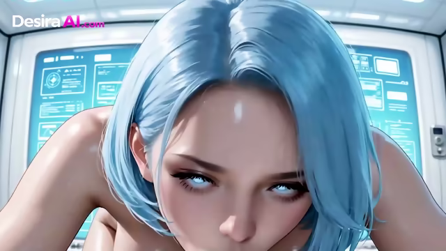 eD Blue-Haired Android Moans, Synthetic Skin Shivers With Lust
