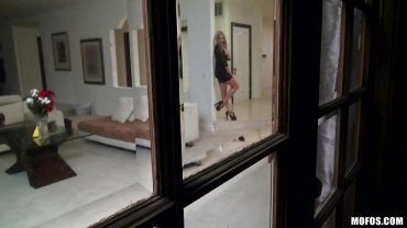 Mofos - stalker filming a blonde masturbating then enters ...