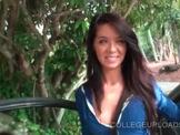 Sweet brunette sucking man stick in public