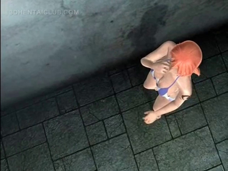 Slutty anime redhead blowing a large phallus