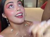 Busty latina suck three cocks and takes hard anal pound