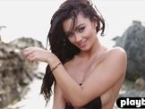 Perfect model pulls down sexy lingerie and shows body
