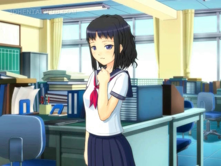 Anime cutie in school uniform masturbating pussy