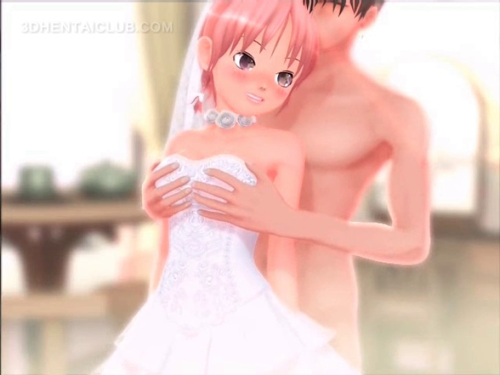 Cute anime bride fucking hardon gets messy facial