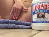 Perfect blonde spreading Lou Anna coconut oil