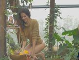 Natural big tits brunette model strips completely naked