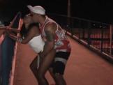 Guy fucks Brazilian girlfriend outdoor at night