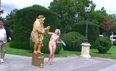 Blonde Amateur Takes Facial Cumshot Outdoors In Public