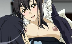 Big titted hentai maid works hard cock on top