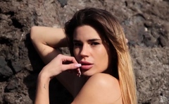 Petite Spanish model strips outdoor