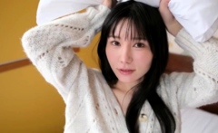 Japanese babe and a cucumber in masturbation fun