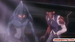 Pregnant hentai with huge boobs brutally drilled by tentacles monster