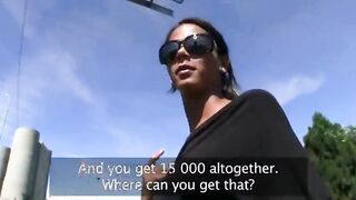Latina chick takes the money offer to fuck her in public