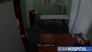 Blonde Janna gets her pink pussy fucked from behind by the doctor