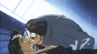 Unconcious hentai guy kissed by his enemy