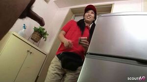 Petite Japanese Delivery Girl i8 tricked to Fuck by old Stranger Guy