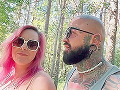 Risky Outdoor Sex In The Forest - Almost Caught, Deepthroat & Cumswap