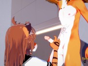 Furry Hentai - Tigress jerks off and gets fucked by a fox who cums on her face and puss