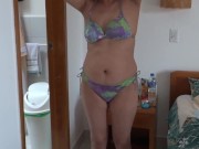 Latina mature shows off on the beach and has sex with the hotel guard, big cumshot on her hairy puss