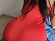 Having a fast anal fuck with my red dress - Daddy cum in my asshole