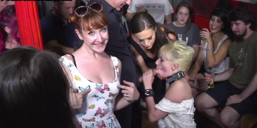 PUBLIC DISGRACE - Public pissed GF rough fucked in throat in front of voyeurs