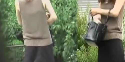 Asian girl texting in the park got a kinky street sharking.