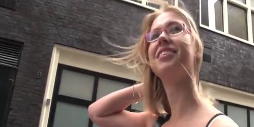 Blonde dutch whore rides cock for money