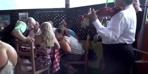 Lesbians fucking in public restaurant