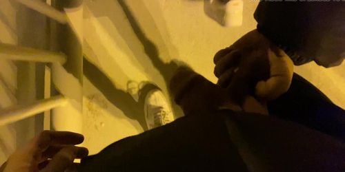 Strolling in public, submissive guy grabbed by the balls