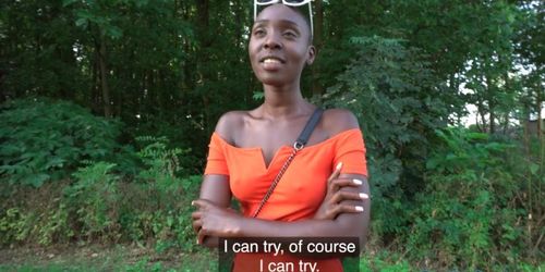 FAKEHUB - Pickedup ebony gives outdoor blowjob to pov guy