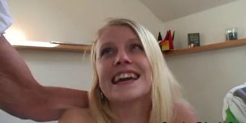 GRANDMA FRIENDS - Blonde grandma swallows two big dicks