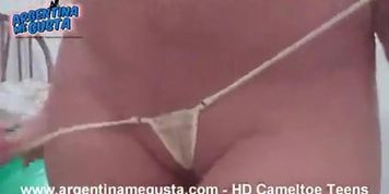 Wicked Weasel Thong inside Pussy - Naked Cameltoe