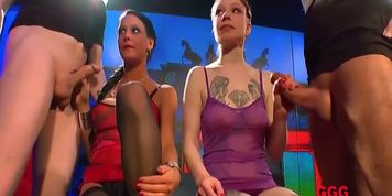 Blonde and brunette babes Fucked and glazed side by side - German Goo Girls (Camilla Ken)