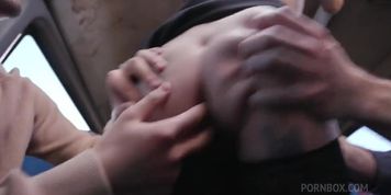 Librarian Gets Gangbanged Hard And Bukkaked On A Bus