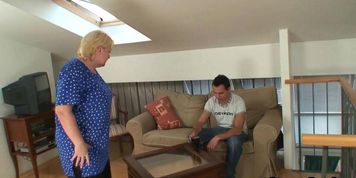 GRANNYBET - Old busty grandma riding his hard dick
