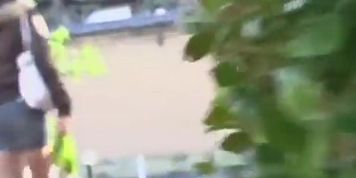 Asian girl wearing no panties gets street sharked in a park.