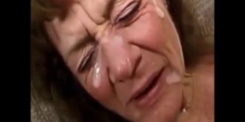 Wrinkled face granny is taking a lot of facial