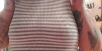 *SELFIE titty tease and drop** Tattooed goth bouncing natural boobs for you (Nipple Play)